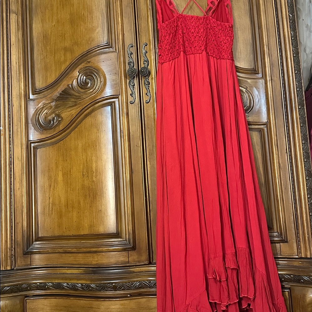 Free People Like New Adella Crochet Lace Ruffle Maxi Slip Full Length Red Dress - Picture 16 of 17